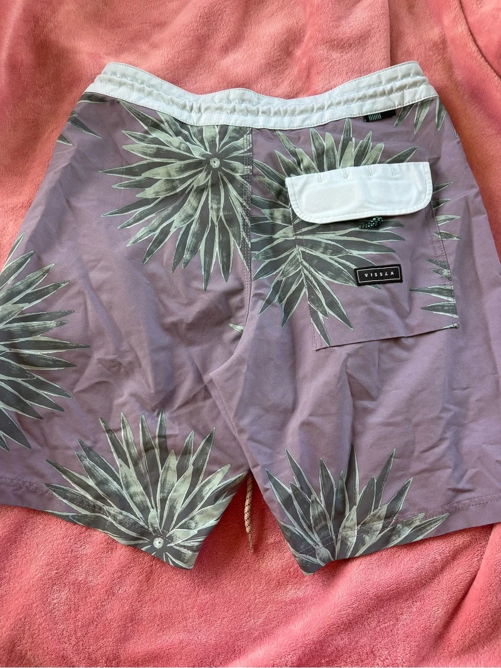VISSLA Gray Boardshorts with Green Leaf Print